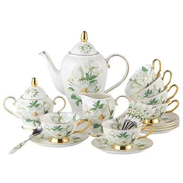 Imagem de Conjunto de 15 peças europeias de chá de montanha flor osso porcelana xícara de café cerâmica conjunto de chá pote de café pote de açúcar pote de leite conjunto de chá de café