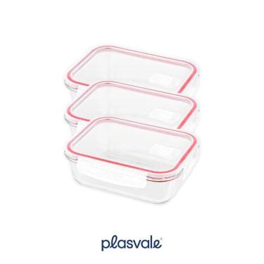 Imagem de Conjunto 03 Potes 640Ml Vidro Hermético 4 Travas Marmita