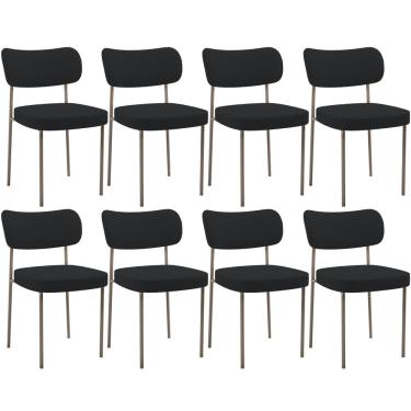 Imagem de Kit 08 Cadeiras Estofadas Para Sala De Jantar Melina Base Arena L02 Bouclê Preto - Lyam Decor