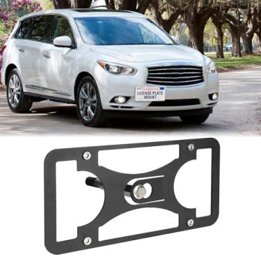 Imagem de Suporte de placa de carro para para-choque dianteiro compatível com Infiniti Q70 2014-2019, sem broca, molduras de placa de licença frontal, gancho de reboque, suporte de placa de carro, acessórios de