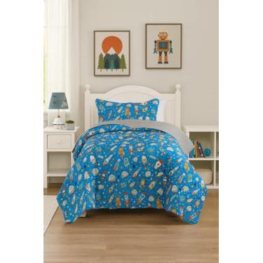 Imagem de Colcha Cobre Leito Infantil Solteiro Dupla Face 2 Pçs Kids, Para Quarto Criança Adolescente Estampado Teen (Foguete)