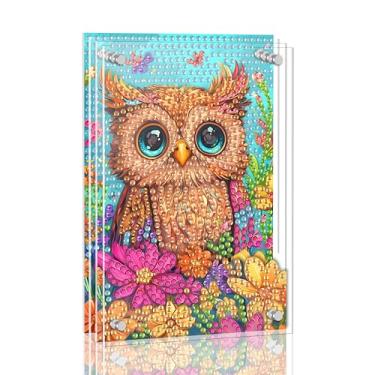 Imagem de Ginfonr Kit de pintura de arte de diamante DIY Acrylayers para adultos, pintura magnética de 4 camadas de coruja com diamante magnético em pé, decoração de mesa com efeito de profundidade dinâmica