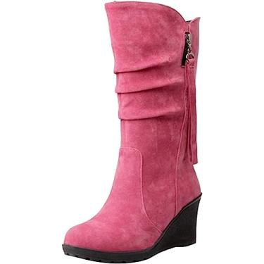 Imagem de Botas femininas de salto baixo com salto baixo, botas de neve com zíper, Melancia vermelha, 35 BR