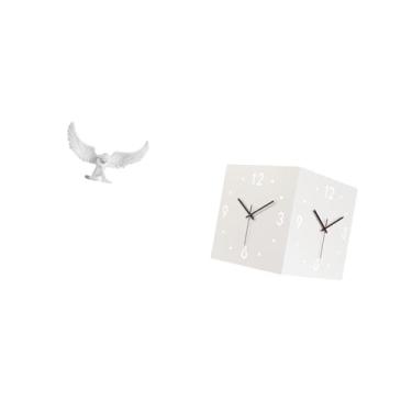 Imagem de Fenteer Escultura de Anjo de Resina com Relógio de Canto de Metal de Dupla Face, Ornamento Decorativo Moderno para Escritório, Inauguração de Casa, Estante, C