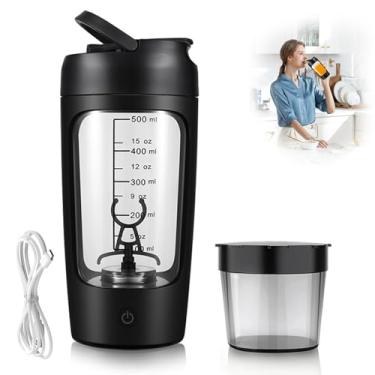 Imagem de Garrafa elétrica de shaker de proteína, sem BPA, garrafas de liquidificador, misturador portátil de vórtice recarregável de 650 ml, copo de agitação automática, caneca de mistura para café (Preto)
