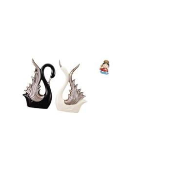 Imagem de Fenteer Coleção Elegante de Esculturas de Cerâmica E Resina em Forma de Cisne E Mãe para Presente de Aniversário, Prateleira, Lareira, Armário, Decoração