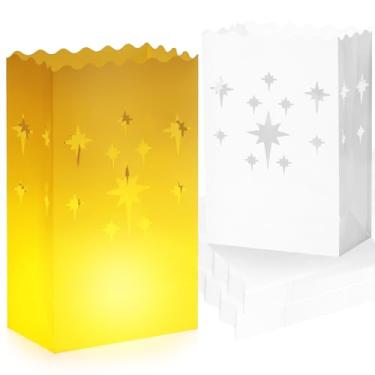 Imagem de Bolsas luminárias brancas - 50 peças de luminárias de Natal de plástico para atividades ao ar livre, reutilizáveis e à prova d'água, bolsas luminárias (sem velas) para casamento, aniversário, dia das