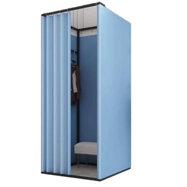 Imagem de Camarim quadrado com cortina de sombreamento, trocador portátil e expositor para lojas de roupas e uso temporário (azul, 100 x 85 x 200 cm)
