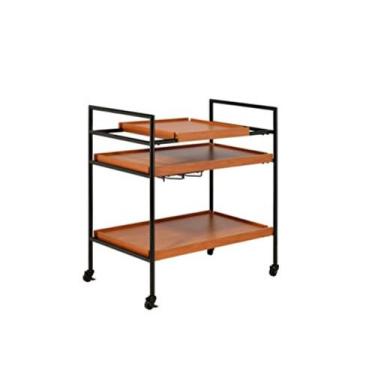 Imagem de Carrinho de servir Casafoyer Oaken 3 prateleiras ajustáveis de madeira