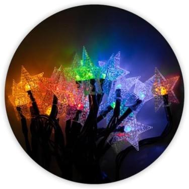 Imagem de Cordão de Luzes LED Solar 5m com 20 Estrelas Decorativas – 8 Modos Pisca Pisca Impermeável para Jardim, Varanda e Decoração de Natal (Colorido)
