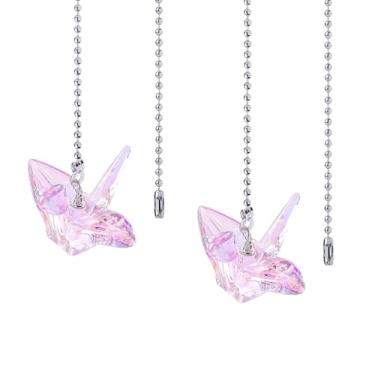 Imagem de LONGSHENG - SINCE 2001 - Pacote com 2 correntes de extensão para ventilador de teto com guindastes decorativos de papel de vidro rosa 50 cm conjunto de corrente de puxar para luz de teto corrente de