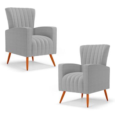 Imagem de Kit 02 Poltronas Decorativas Melody Com Pés Palito Bouclê Cinza Claro - Desk Design