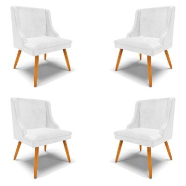 Imagem de Kit 4 Cadeiras Decorativas Sala De Jantar Pés Palito De Madeira Firenze Pu Branco Brilho/natural G19 - Gran Belo