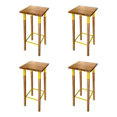 Imagem de Kit 4 Banquetas Bistro Industrial Colors Ferro E Madeira Maciça - Amarela Amarelo