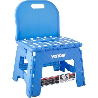 Imagem de Banqueta Plástica Dobrável Azul 220mm Com Encosto Vonder