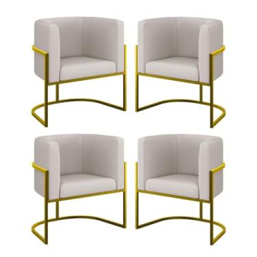 Imagem de Kit 04 Poltronas Lua Sala Decorativa Base Ferro Gold Corino Cor:bege