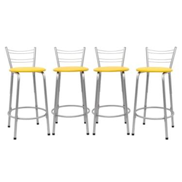 Imagem de Kit 4 Banquetas Flórida 60cm Estrutura Prata Ideal Cozinha Gourmet Área de Lazer Piscina Balcão Bancada Bistro Bar (Assento Amarelo)