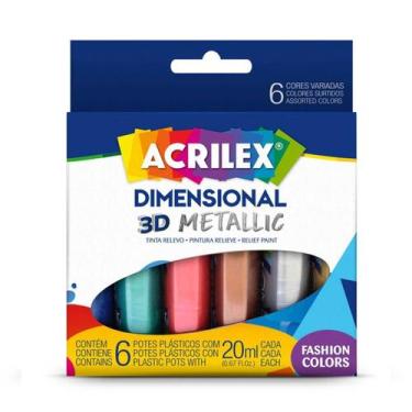 Imagem de Kit Tinta Dimensional Relevo 3D Metallic Acrilex - 6 Cores