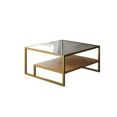 Imagem de Mesa De Centro Toledo Dourada Com Tampos Canela e Vidro