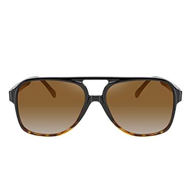 Imagem de CURY PROTECH Óculos de sol vintage Aviator Double Bridge para homens e mulheres, 100% UV, Armação de leopardo, lente de chá, Lens Width: 59 millimeter