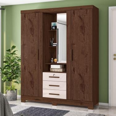 Imagem de Guarda-roupa Solteiro 3 Portas 3 Gavetas Capelinha Premium Jacaranda / Off White