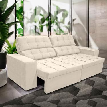 Imagem de Sofá Retrátil Reclinável Molas 250cm Veludo Barcelona Bege Claro