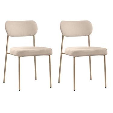 Imagem de Conjunto 2 Cadeiras Lavínia Bouclê Bege/aço Champanhe - Salaone Bouclê Bege/aço Champanhe