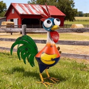 Imagem de Decoração de galo de metal grande estátua de jardim galinha arte cozinha decoração ao ar livre presentes para mulheres mães