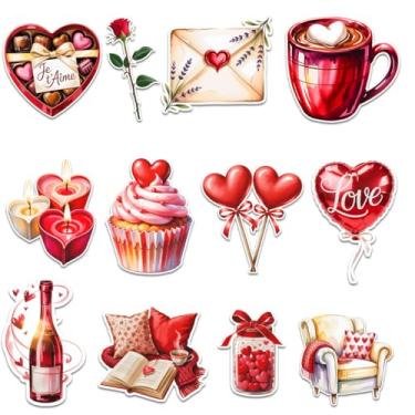 Imagem de 12 peças - adesivos de dia dos namorados de 7,6 cm, adesivos vermelhos dos namorados, rosas, adesivo de chocolate, presente romântico de coração, namoradas, esposa, adolescentes, adultos decoração
