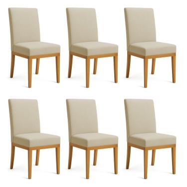 Imagem de Kit 6 Cadeiras De Jantar Brisa Linho Base De Madeira - Pallazio Cor Dourado