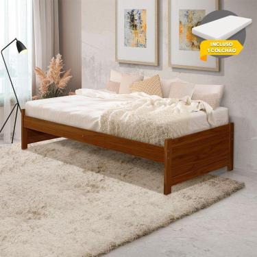 Imagem de Cama Solteiro Com Colchão Turca Gabrieli Estrutura Em Madeira Maciça Castanho