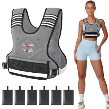 Imagem de VBSD Colete ponderado ajustável para mulheres e homens, colete de 1,8 a 4,5 kg com 6 pesos e peso corporal com faixa refletiva para corrida, caminhada, treinos de força, cinza