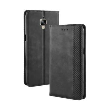 Imagem de Capa para OnePlus 3/3T,Retro Flip magnético,Caso de telefone de couro PU,Design de carteira com 3 slots de cartão e 1 clipe de dinheiro -Black
