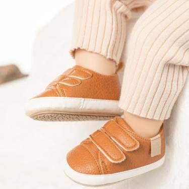 Imagem de Tênis para bebês, meninos, meninas, cano alto, sola macia, antiderrapante, infantil, leve, pré-andador, primeira caminhada, A04/marrom, 12-18 Months Toddler