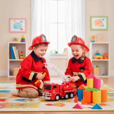 Imagem de Genérico Caminhão de Bombeiro Infantil, Vermelho, Material ABS, 24cm x 13cm, Luzes LED, Movimentação Automática, para Crianças Acima de 3 Anos, Funciona com 3 Pilhas