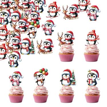 Imagem de 42Pcs Edible Penguin Cupcake Toppers Wafer Paper Merry Christmas Themed party Decorations Picks for Christmas Birthday Party Cake Decorations