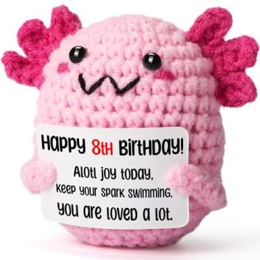 Imagem de WEYON 8 Year Old Girl Birthday Gift Ideas – Mini Crochet Axolotl Plush with 8th Birthday Card Decoration, Kawaii Room Locker Decor, Trendy Tween Present