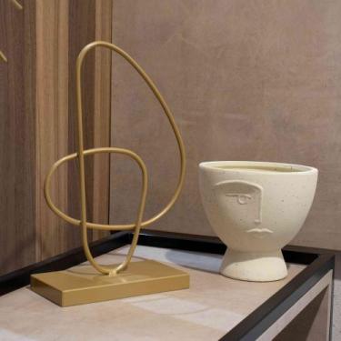 Imagem de Cachepot Decorativo Rosto Em Cerâmica Areia 17x18 cm M02 - D'Rossi