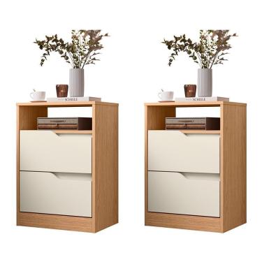Imagem de Kit 2 Mesas De Cabeceira Sole 2 Gavetas Flex Off White-freijó - Móveis Albatroz Off White-freijó