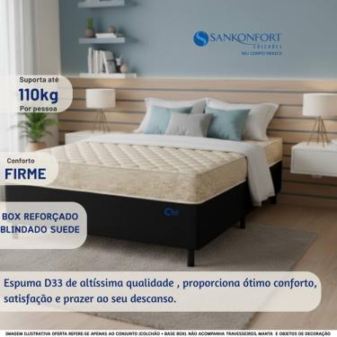 Imagem de Conjunto Box Casal D33 Firme Sankonfort Toulon + Base Blindada Suede 138x188