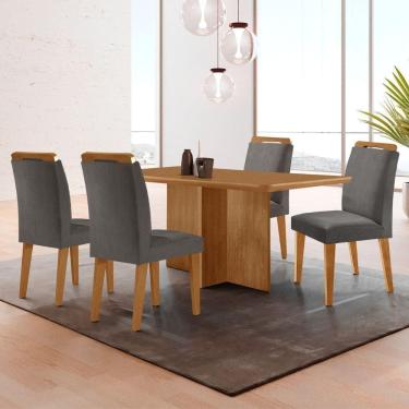 Imagem de Mesa Olimpia 120 Mdf Com 4 Cadeiras Athenas Veludo Grafite Naturalle