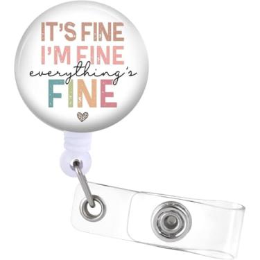 Imagem de Plifal Clipe de suporte para crachá - It's Fine I'm Fine Retrátil Carretel de crachá para cartão de identificação com clipe jacaré, escritório, enfermeira, enfermagem, trabalhador médico, acessórios