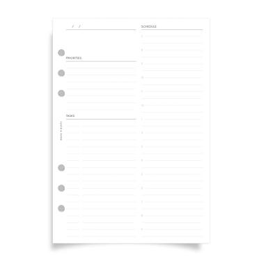 Imagem de Inserções de planejador diário sem data – 90 páginas (45 folhas de dupla face), perfurador A5 com 6 furos – horário das 7h às 21h, campos de prioridades e tarefas, design minimalista em papel pesado