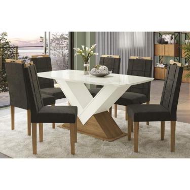Imagem de Sala De Jantar Completa Amora Tampo Madeirado C- Vidro 90x170cm E 6 Cadeiras 2cad150 Freijo-off White-vidro Off White - Eucalipto-v - Kappesberg