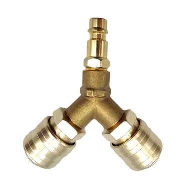 Imagem de Generic Distribuidor de ar comprimido com duas conexões, acessórios para ferramentas pneumáticas, fácil de instalar, engate rápido profissional, Ouro