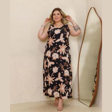Imagem de Vestido Elegante Longo Estampado Regata Alça Larga Plus Size - Rosana 