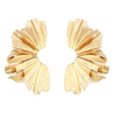 Imagem de immerFancy Brincos femininos com pingente de flor de ouro grosso, hipoalergênico, tropical, férias de verão, grandes folhas exageradas, brincos de gota floral, joias, presentes, Large, Zinco, Sem