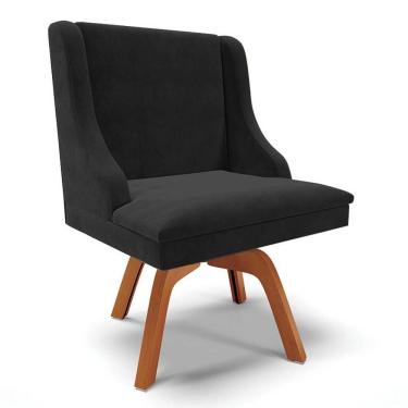 Imagem de Cadeira Estofada Para Sala De Jantar Base Giratória De Madeira Lia Suede Preto - Ibiza