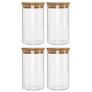 Imagem de Kit 4 Potes Borossilicato Hermético Tampa Bambu 1100Ml Class - Class H