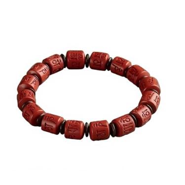 Imagem de Chiorgone Pulseira Cinnabar Mantra Masculina, Contas de Seis Sílabas Gravadas, Joias Espirituais Feng Shui para Proteção e Boa Sorte, 8MM, Cinábrio, Sem Pedra Preciosa
